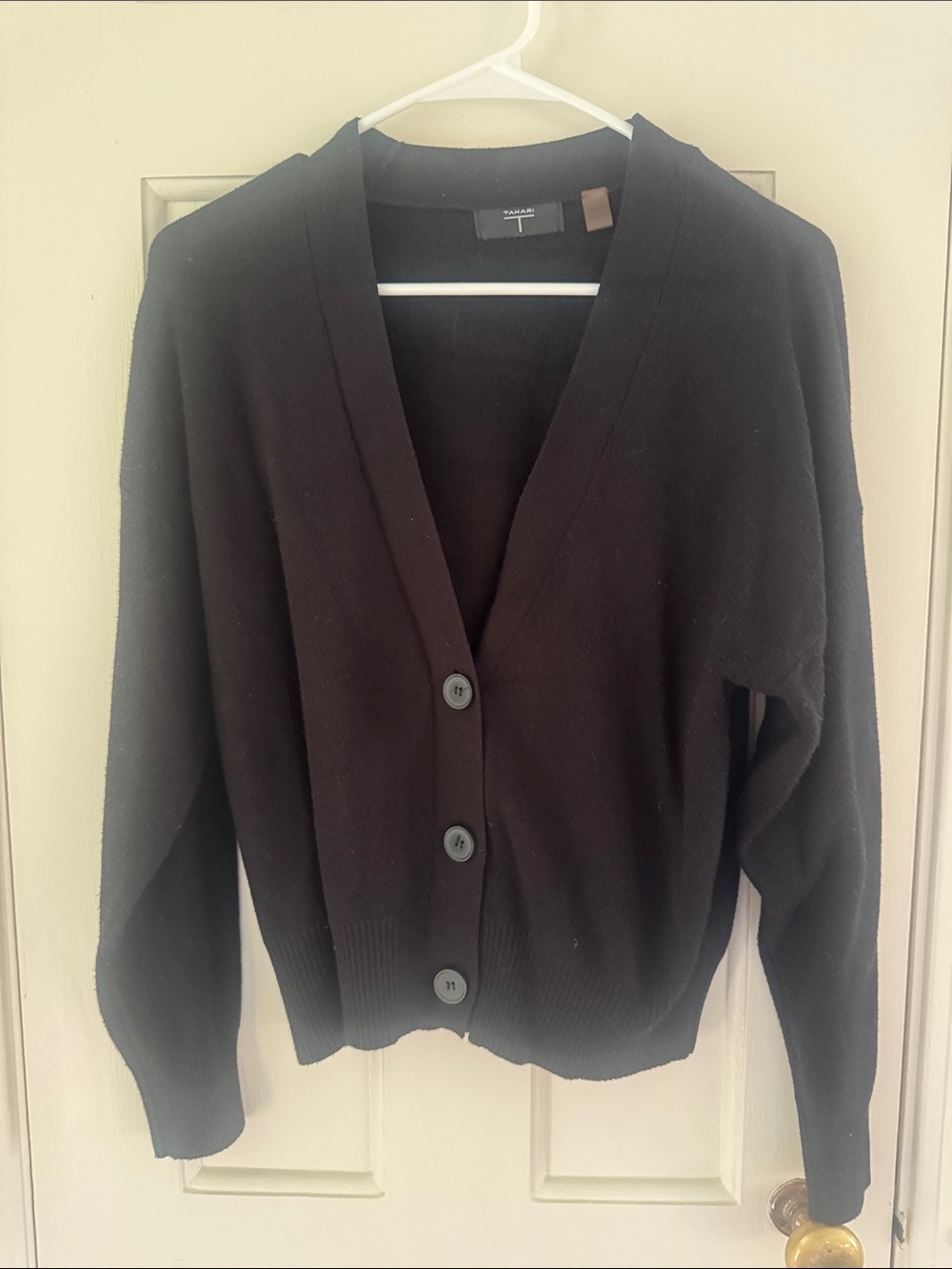 Tahari Black V-Neck Button-Front Cardigan Sweater